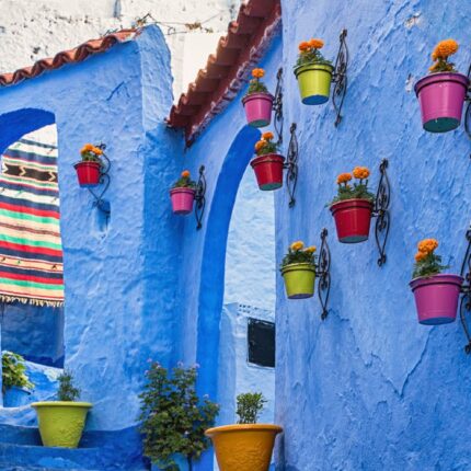 Blue coloured medina in Chefchaouen, Morocco.